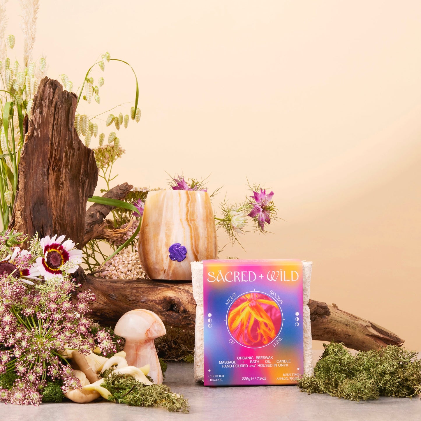Sacred + Wild Organic Beeswax Massage + Bath Oil Candle 225g