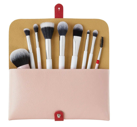 Donna May Makeup Brush Case - Pink & Red Leather