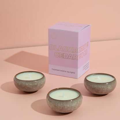 Zesty Lemons Contemporary Kiln Pink Tea Lights - Blackberry & Cedarwood