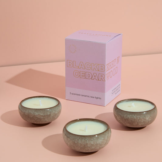 Zesty Lemons Contemporary Kiln Pink Tea Lights - Blackberry & Cedarwood
