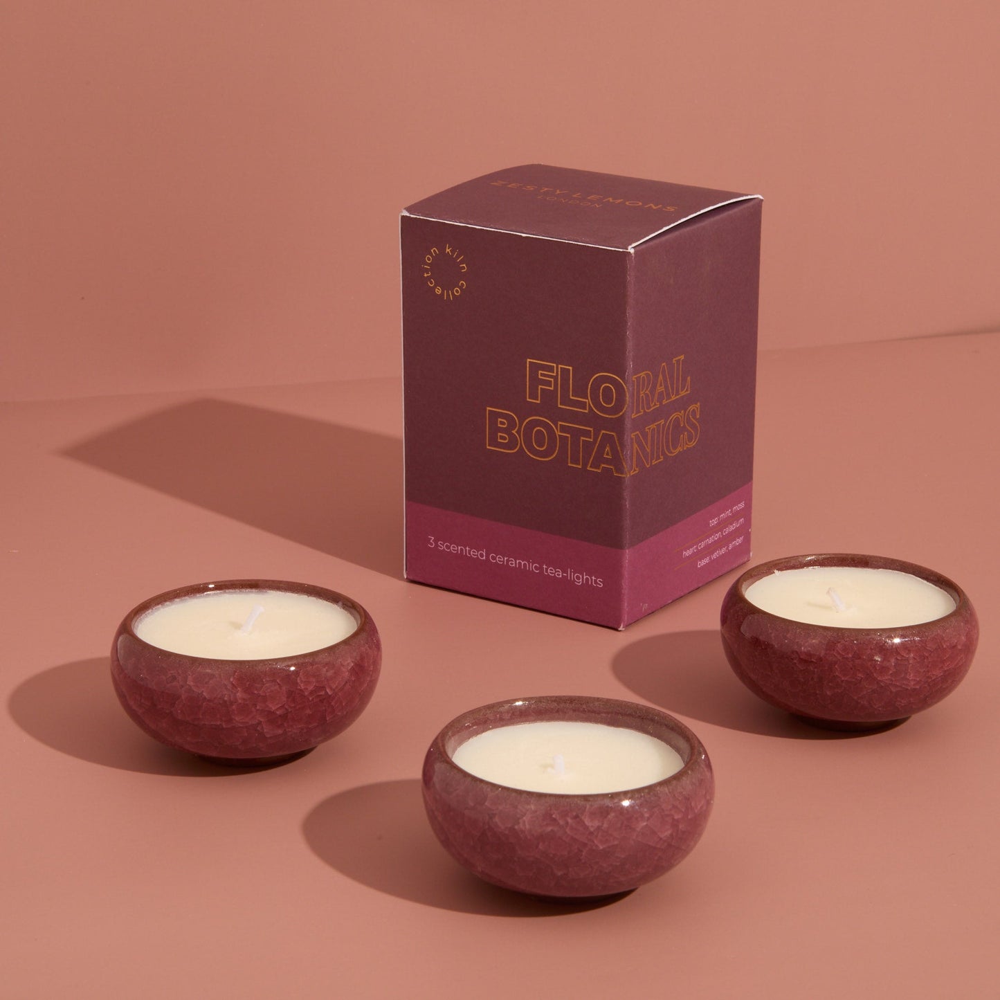 Zesty Lemons Contemporary Kiln Burgundy Tea Lights - Floral Botanics