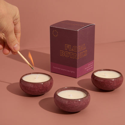 Zesty Lemons Contemporary Kiln Burgundy Tea Lights - Floral Botanics