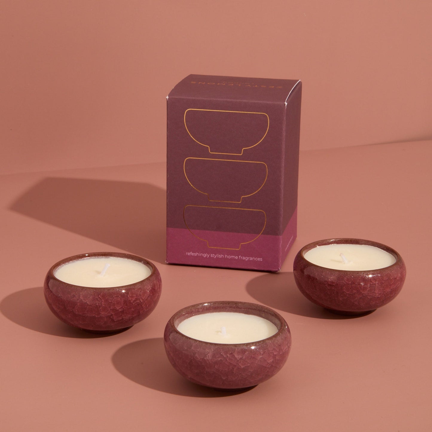 Zesty Lemons Contemporary Kiln Burgundy Tea Lights - Floral Botanics