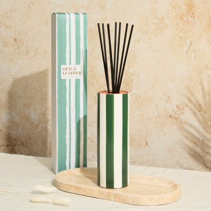 Zesty Lemons Marrakesh: Olive Striped Diffuser - Oud & Leather