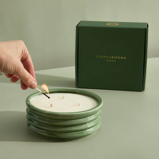 Zesty Lemons Contemporary Kiln Large Olive Candle