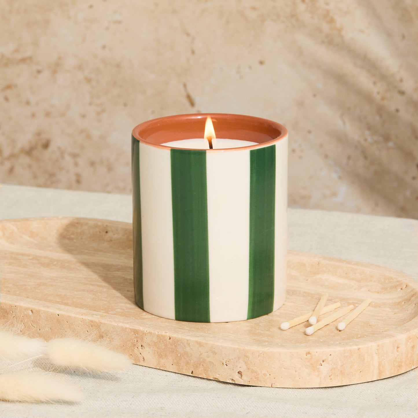 Zesty Lemons Marrakesh: Olive Striped Candle - Oud & Leather