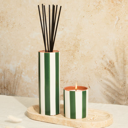Zesty Lemons Marrakesh: Olive Striped Candle - Oud & Leather