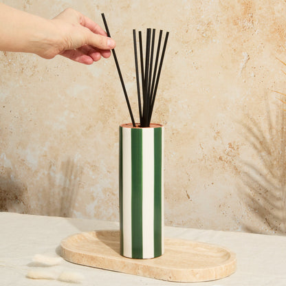 Zesty Lemons Marrakesh: Olive Striped Diffuser - Oud & Leather