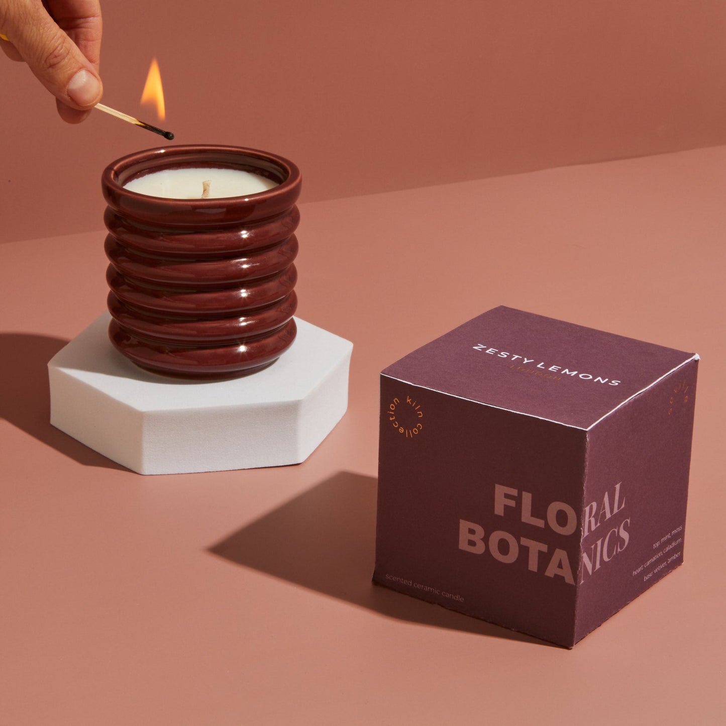 Zesty Lemons Contemporary Kiln Burgundy Candle - Floral Botanics