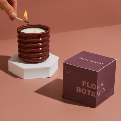 Zesty Lemons Contemporary Kiln Burgundy Candle - Floral Botanics