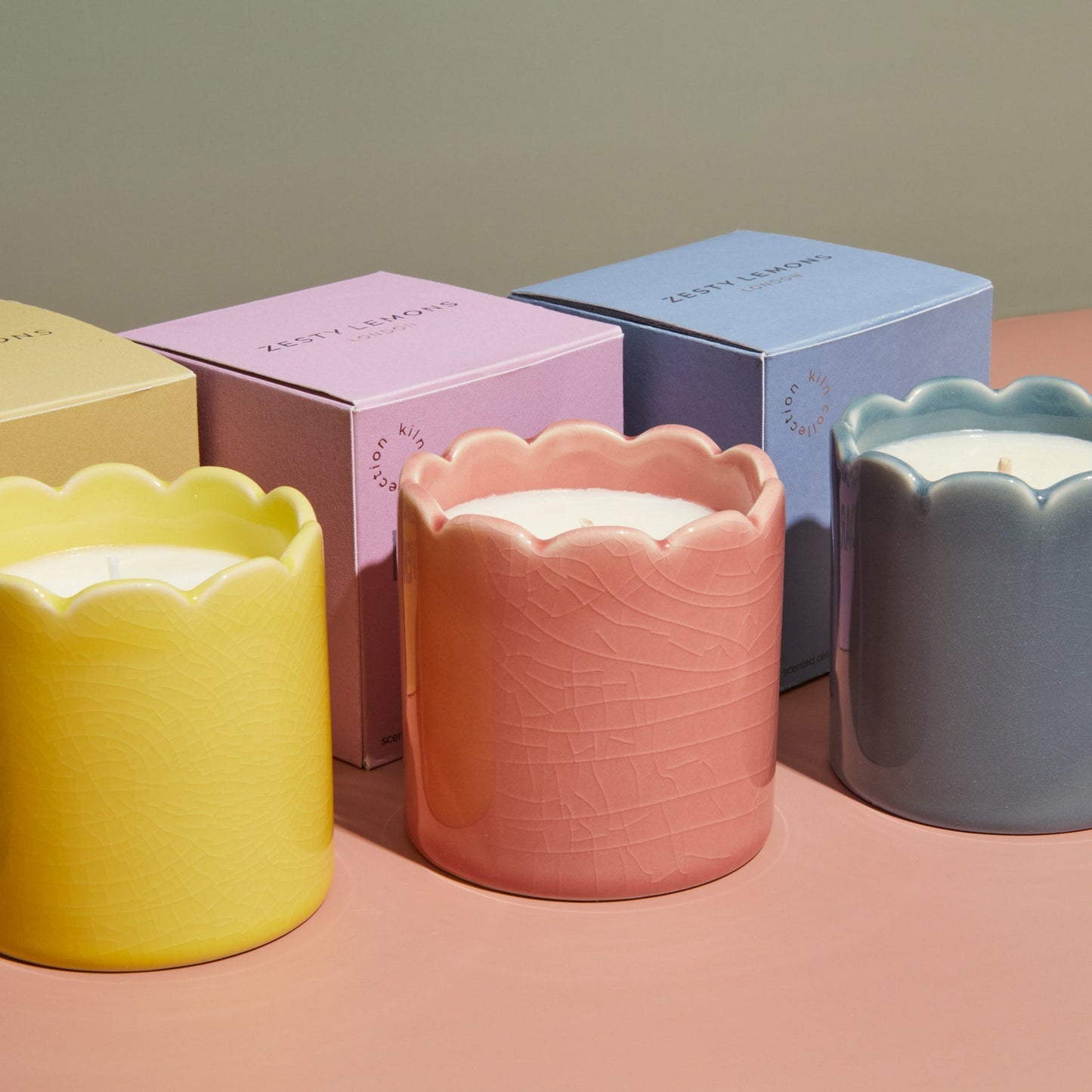 Zesty Lemons Contemporary Kiln Scalloped Pink Candle - Blackberry & Cedarwood