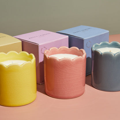Zesty Lemons Contemporary Kiln Scalloped Pink Candle - Blackberry & Cedarwood
