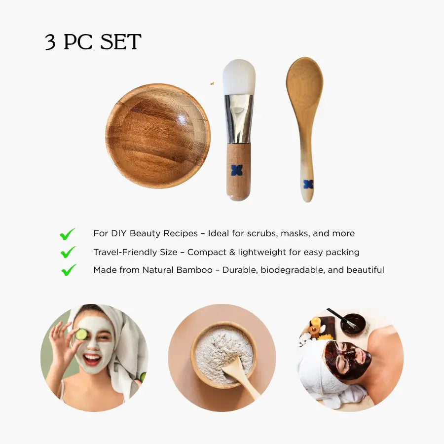 Beauty Cleanse Skincare - Bamboo Face Mask Mixing Bowl Set with Spoon & Brush