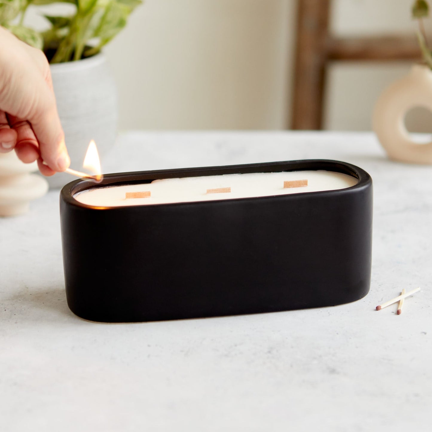 Zesty Lemons Kiln: Black Baguette Candle - Activated Charcoal & Matcha