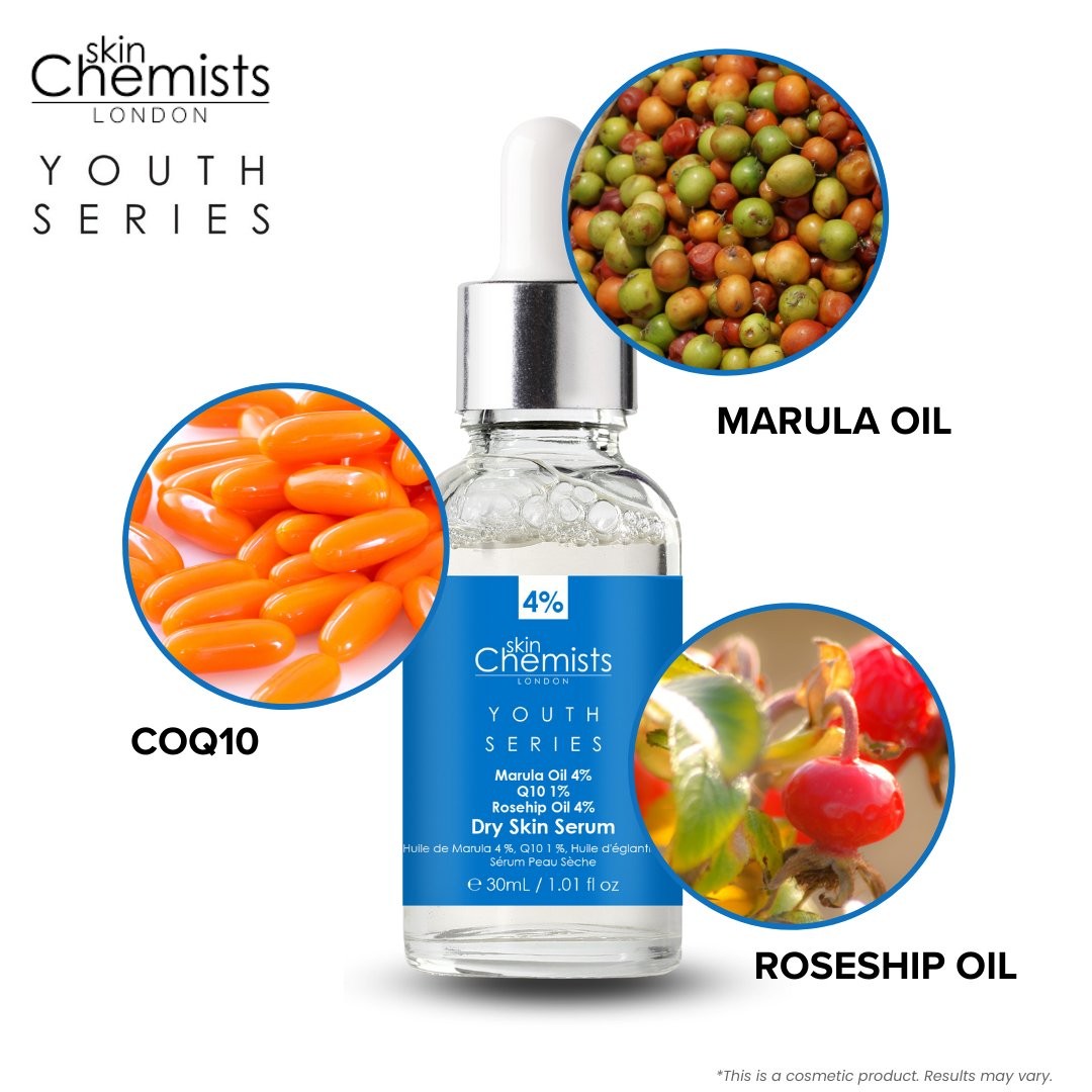 skinChemists Dry Skin Serum Marulua Oil 4%, Q10 1%, Rosehip Oil 4% 30ml
