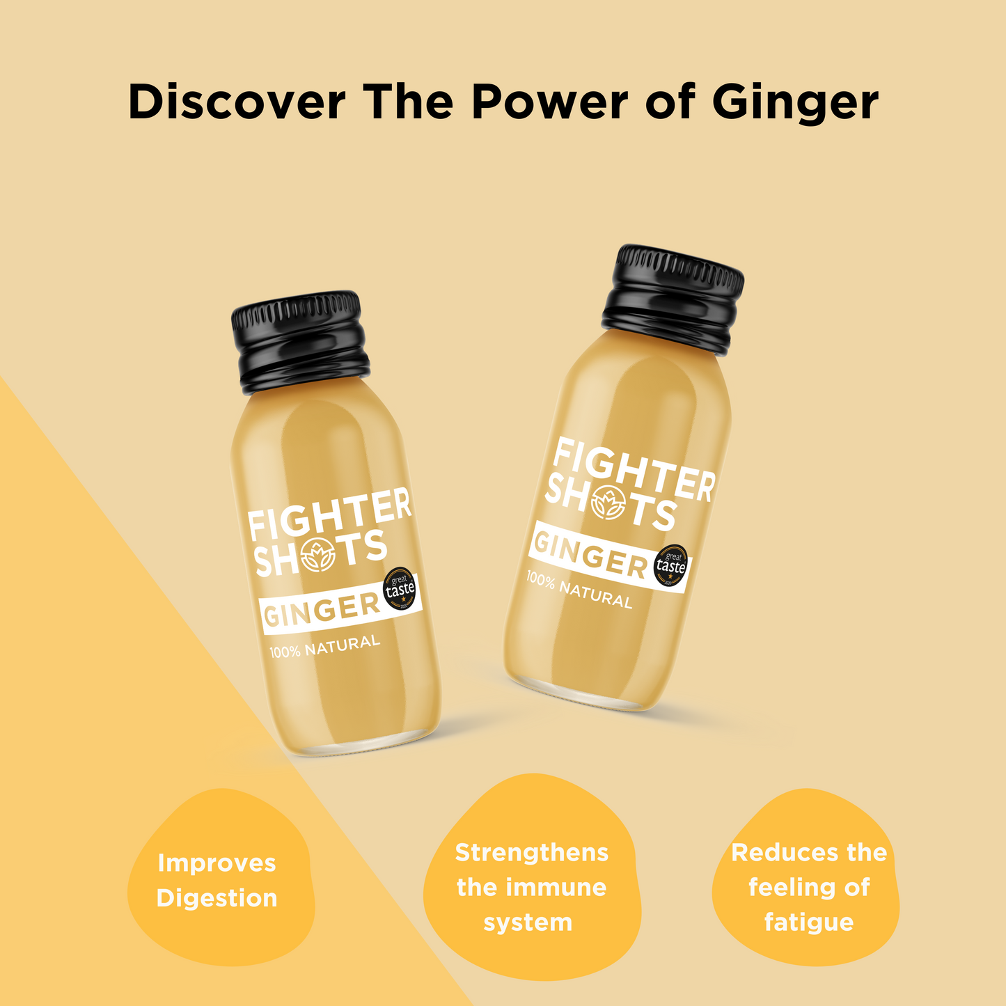 Fighter Shots Ginger -  27g organic cold pressed ginger in every bottle, 12 x 60ml