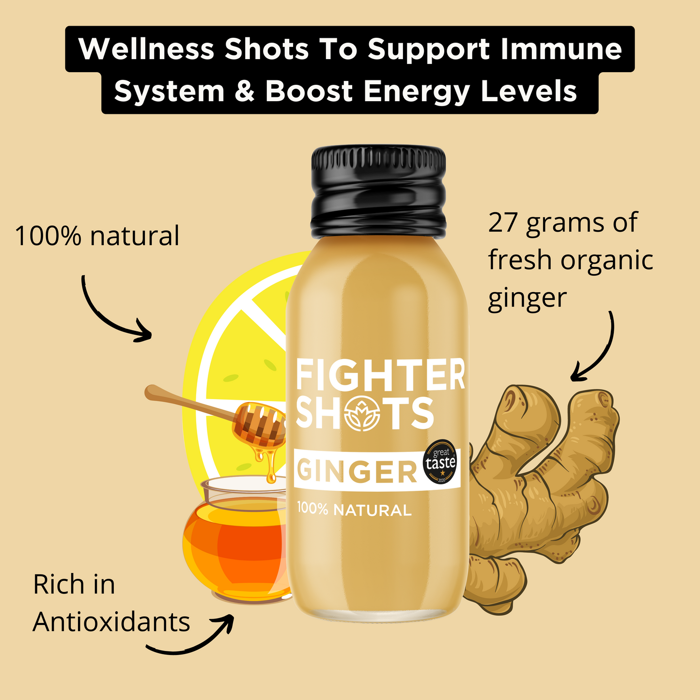 Fighter Shots Ginger Shot -  27g organic cold pressed ginger in every bottle