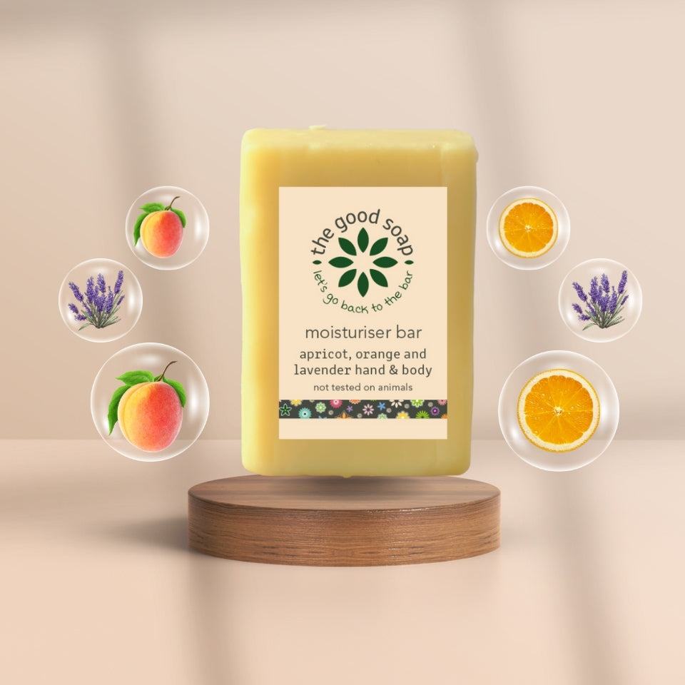 The Good Soap - Apricot, Orange & Lavender Lotion Bar – Soothing Solid Moisturiser for Face & Body
