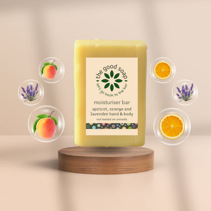 The Good Soap - Apricot, Orange & Lavender Lotion Bar – Soothing Solid Moisturiser for Face & Body