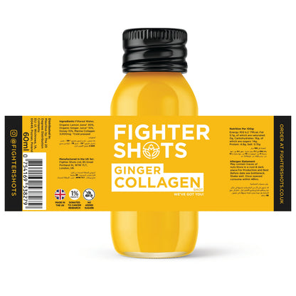 Fighter Shots Ginger + Marine Collagen 3,000mg, 12 x 60ml
