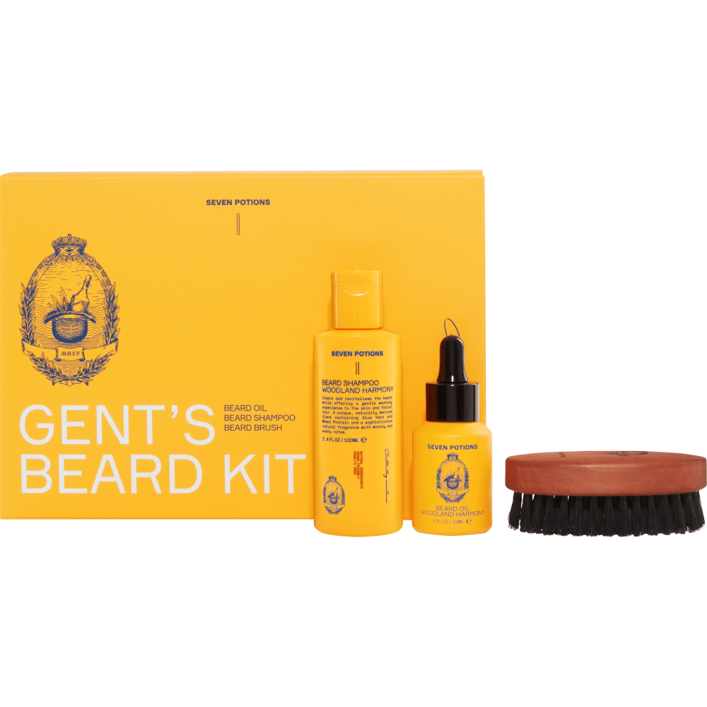 Seven Potions Beard Grooming Set - Beard Oil, Beard Shampoo, Beard Brush