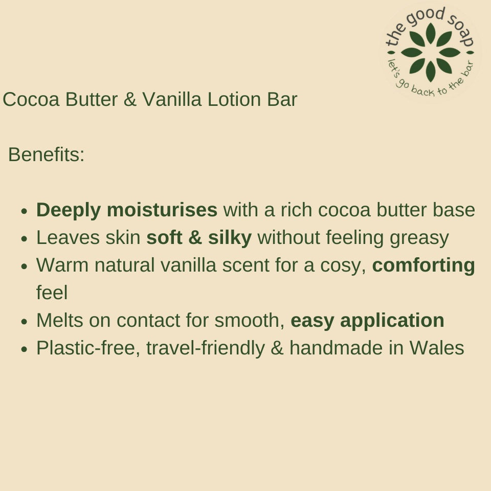The Good Soap - Cocoa Butter & Vanilla Lotion Bar – Natural Moisturiser for Soft, Glowing Skin