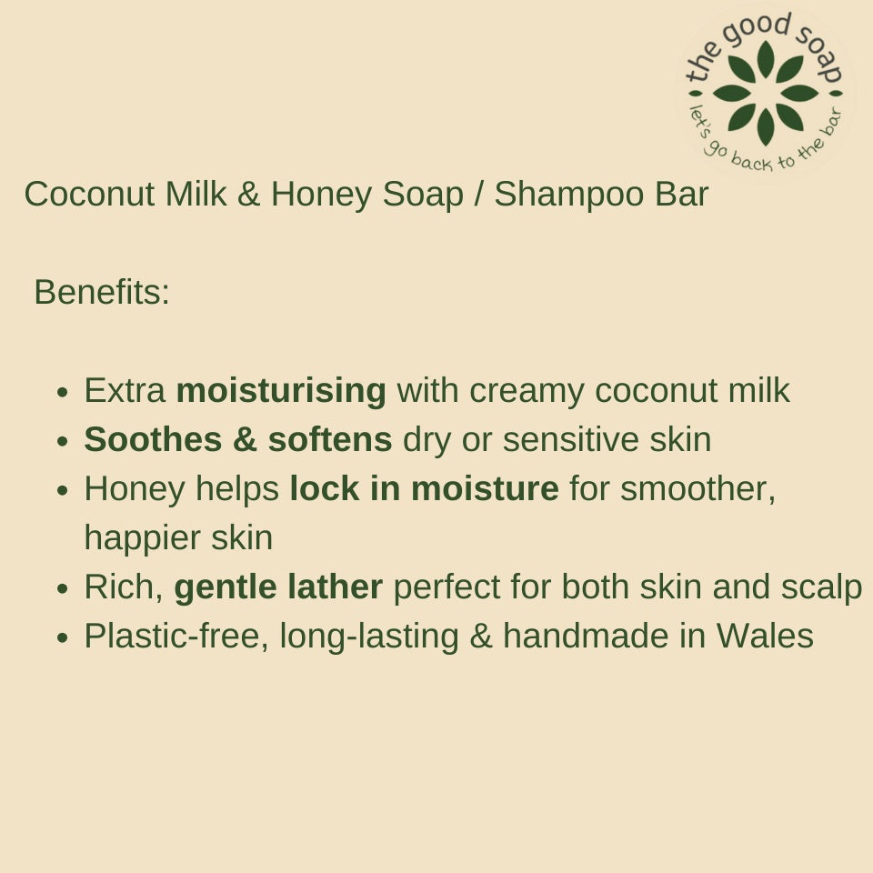 The Good Soap - Coconut Milk and Honey - Moisturising Soap and Shampoo Bar
