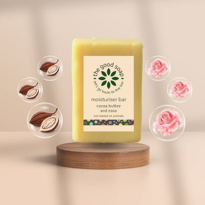 The Good Soap - Cocoa Butter & Rose Lotion Bar – Softening Solid Moisturiser for Dry Skin