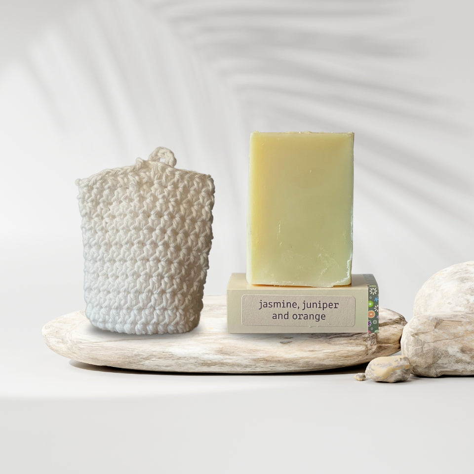 The Good Soap - Hand Crocheted Cotton Soap Saver Bag + Soap of Your Choice