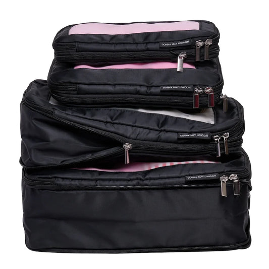 Donna May London Compression Packing Cubes Set of 4 - Black with spotty interior