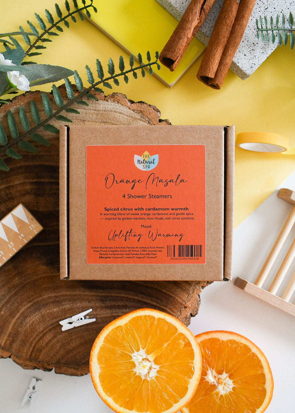 The Natural Spa- Orange Masala Aromatherapy Shower Steamers – Spiced Citrus & Cardamom – Set of 4