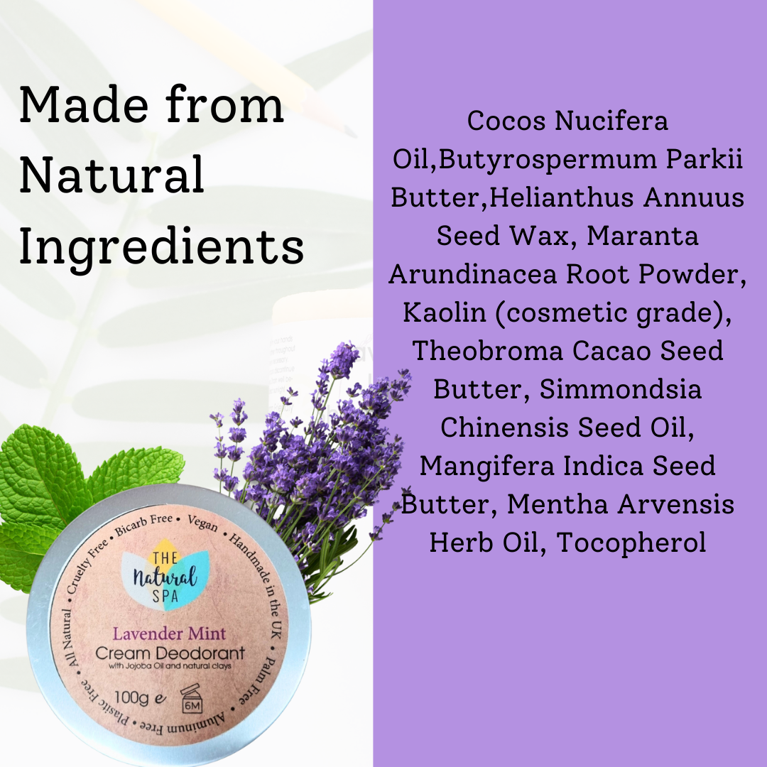 The Natural Spa - Lavender Mint Cream deodorant balm - naturally bicarb and aluminium free