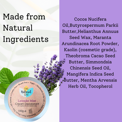 The Natural Spa - Lavender Mint Cream deodorant balm - naturally bicarb and aluminium free