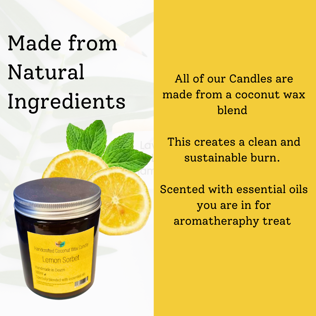 The Natural Spa - Lemon Sorbet hand poured coconut wax candle - 2 size options