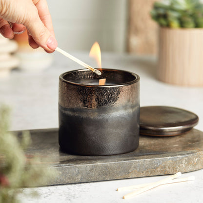 Zesty Lemons Kiln: Bronze & Graphite Ceramic Candle - Activated Charcoal & Matcha