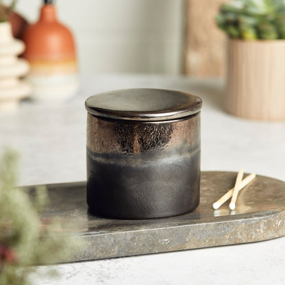 Zesty Lemons Kiln: Bronze & Graphite Ceramic Candle - Activated Charcoal & Matcha
