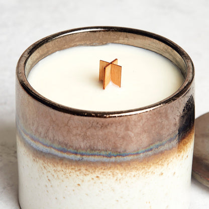 Zesty Lemons Kiln: Bronze & White Ceramic Candle - Lemon & Lavender