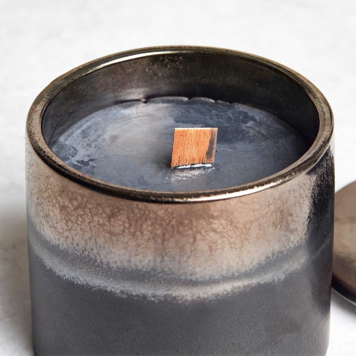 Zesty Lemons Kiln: Bronze & Graphite Ceramic Candle - Activated Charcoal & Matcha