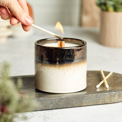 Zesty Lemons Kiln: Bronze & White Ceramic Candle - Lemon & Lavender