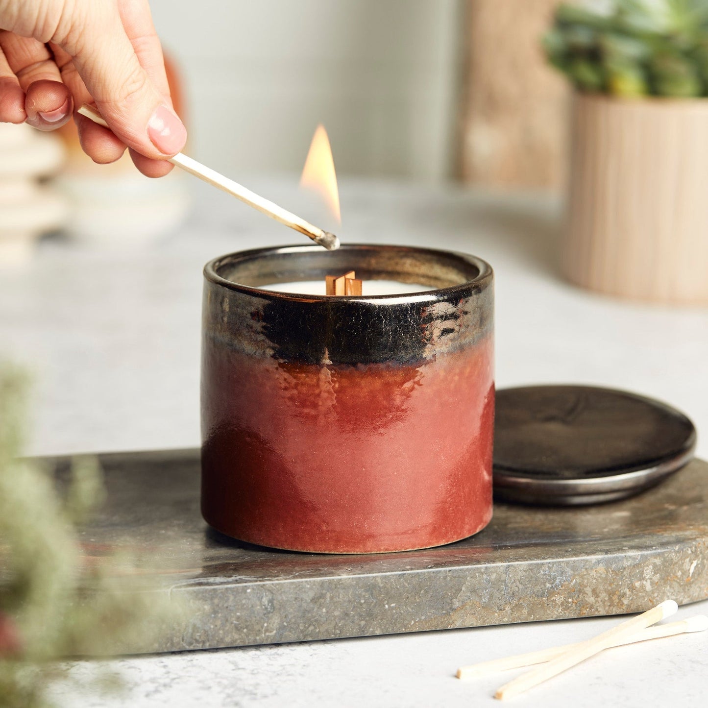 Zesty Lemons Kiln: Copper & Bronze Ceramic Candle - Pink Fizz & Polemo