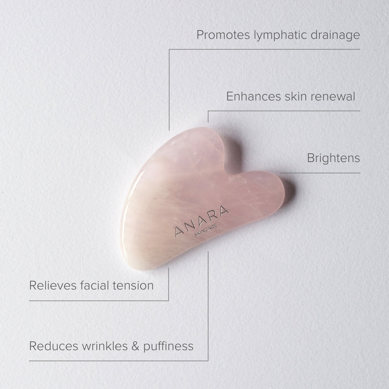 Anara Skincare Rose Quartz Crystal Gua Sha - Lifts, Sculpts, De-Puffs