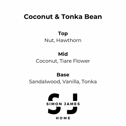 Simon James Home - Coconut & Tonka Bean Handmade Soy Wax Candle - Luxurious Coconut Candle