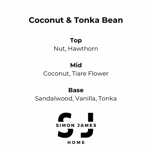 Simon James Home - Coconut & Tonka Bean Handmade Soy Wax Candle - Luxurious Coconut Candle