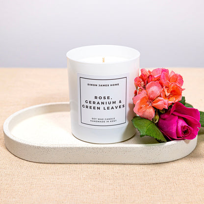 Simon James Home - Rose, Geranium & Green Leaves Handmade Soy Wax Candle