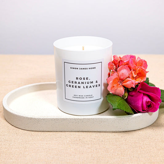 Simon James Home - Rose, Geranium & Green Leaves Handmade Soy Wax Candle