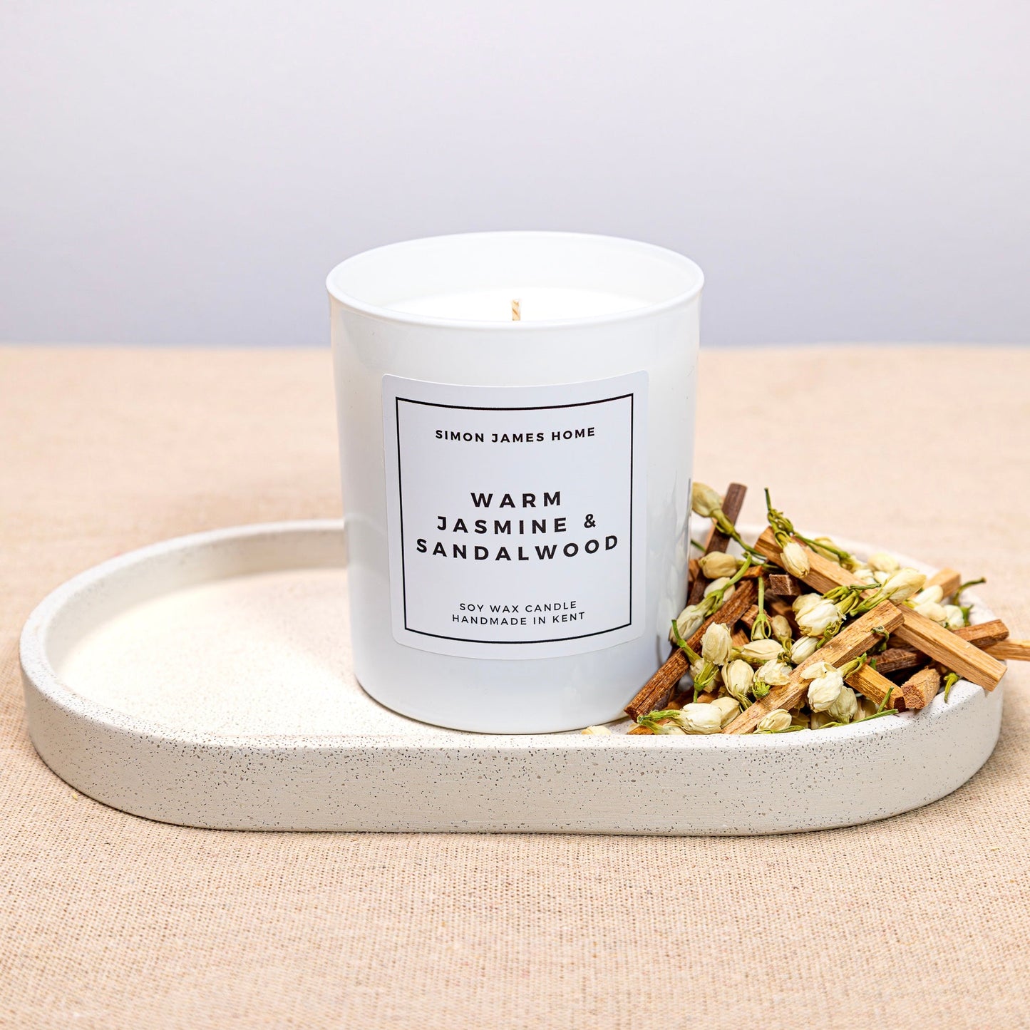 Simon James Home - Warm Jasmine & Sandalwood Handmade Soy Wax Candle