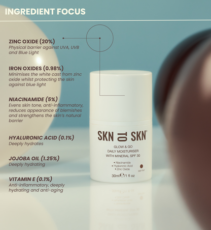 SKN TO SKN - GLOW & GO DAILY MOISTURISER WITH MINERAL SPF 30 30ml
