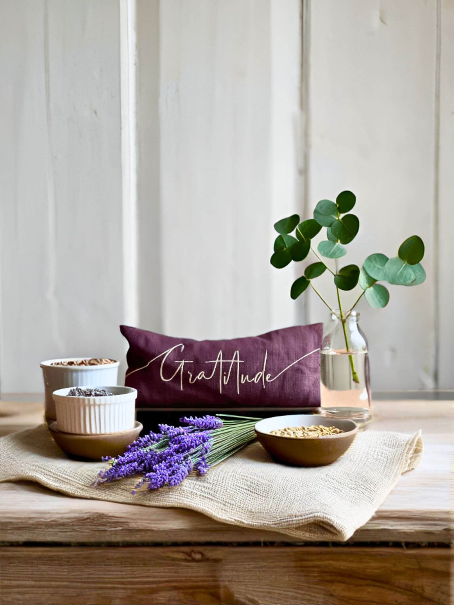 Norfolk Eye Pillow Company - Gratitude Embroidered Linen and Lavender Eye Pillow