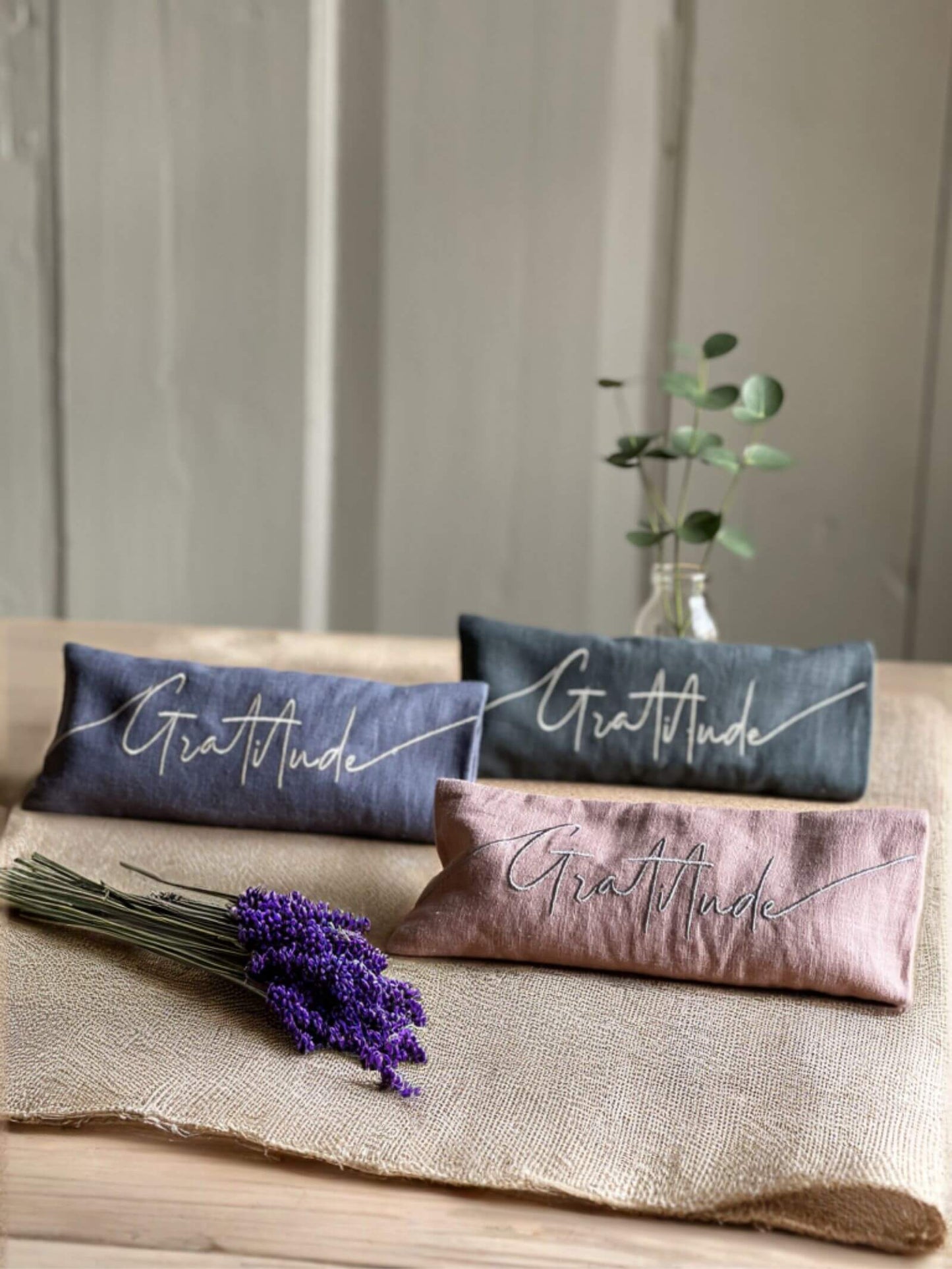 Norfolk Eye Pillow Company - Gratitude Embroidered Linen and Lavender Eye Pillow