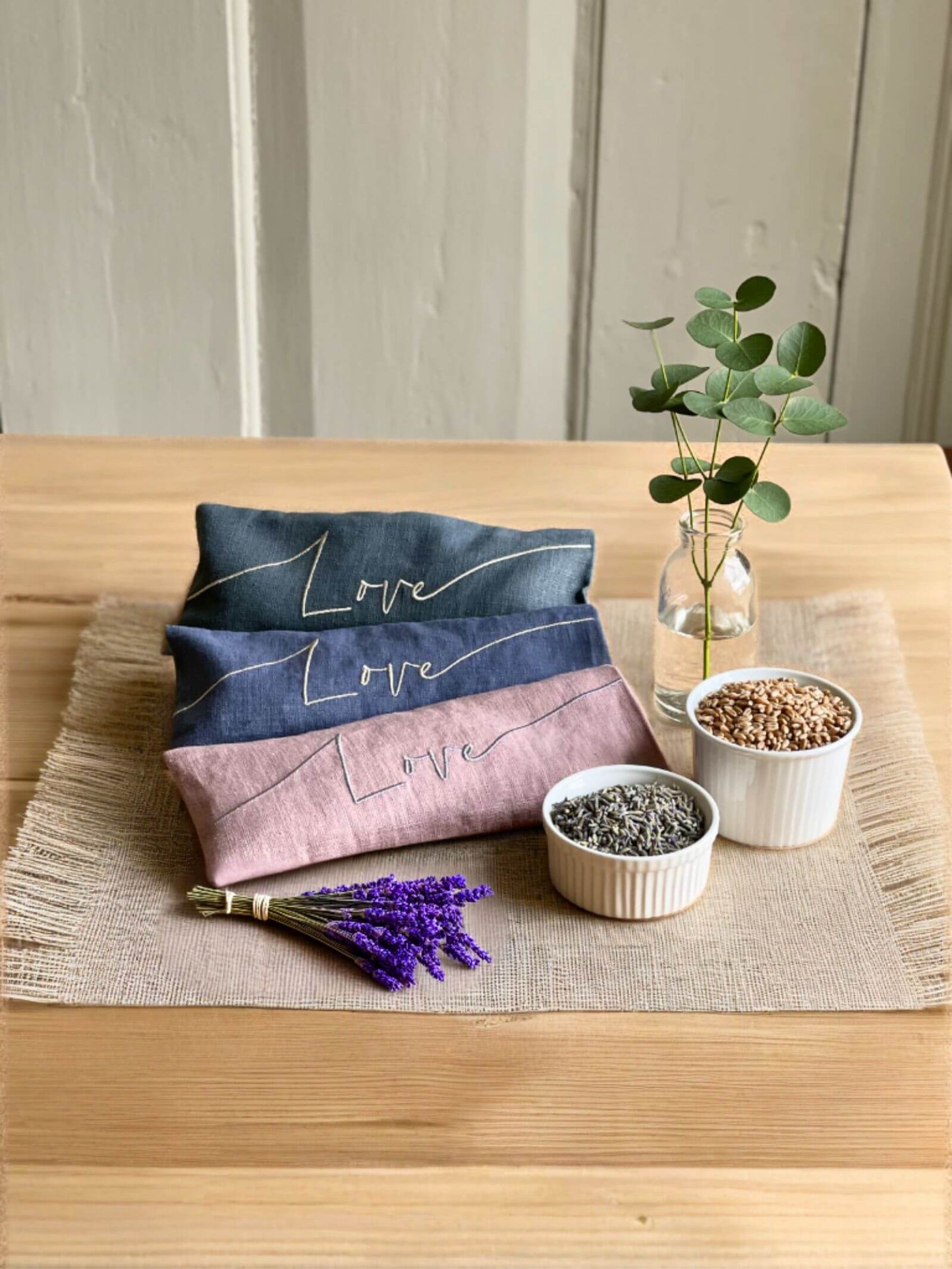The Norfolk Eye Pillow Company - Love Embroidered Linen and Lavender Eye Pillow